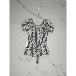 Off The Shoulder Top Blouse M White Black Smocked Peasant Cottagecore​